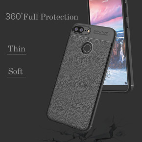 Луксозен силиконов гръб ТПУ кожа дизайн за Huawei P Smart FIG-LX1 черен